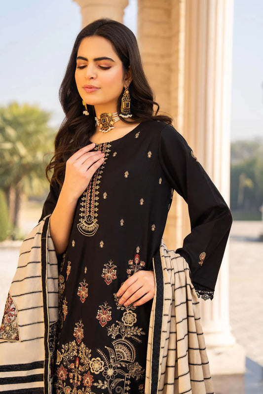 ADORE -3PC DHANAK EMBROIDERED SHIRT WITH HEAVY CUTWORK EMBROIDERED JACQUARD WOOL SHAWL -1521