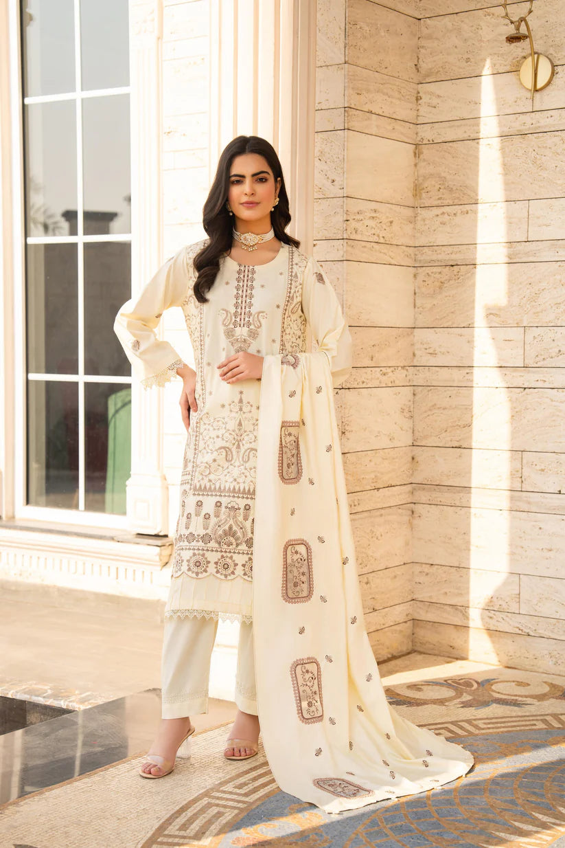 ADORE-3PC DHANAK EMBROIDERED SHIRT WITH DHANAK HEAVY CUTWORK EMBROIDERED SHAWL -1523