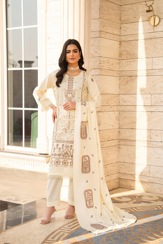 ADORE-3PC DHANAK EMBROIDERED SHIRT WITH DHANAK HEAVY CUTWORK EMBROIDERED SHAWL -1523