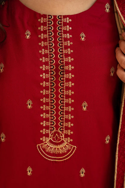 ADORE-3PC DHANAK CUTWORK EMBROIDERED SHIRT WITH HEAVY CUTWORK EMBROIDERED JACQUARD WOOL SHAWL -1524