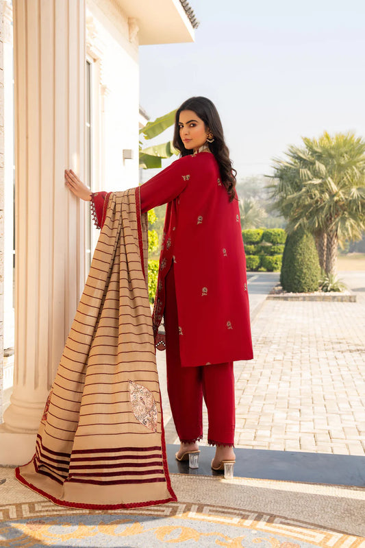 ADORE-3PC DHANAK CUTWORK EMBROIDERED SHIRT WITH HEAVY CUTWORK EMBROIDERED JACQUARD WOOL SHAWL -1524