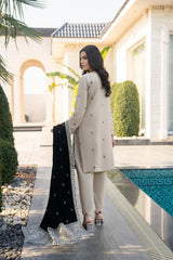 ADORE-3PC DHANAK EMBROIDERED SHIRT WITH VELVET EMBROIDERED READY TO WEAR SHAWL-1520