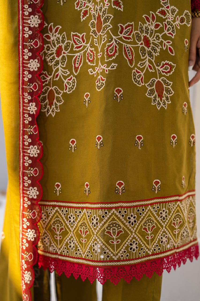 ADORE-3PC LAWN EMBROIDERED SHIRT WITH LAWN EMBROIDERED READY TO WEAR DUPATTA-ADR-G01