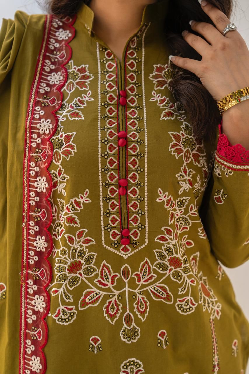 ADORE-3PC LAWN EMBROIDERED SHIRT WITH LAWN EMBROIDERED READY TO WEAR DUPATTA-ADR-G01