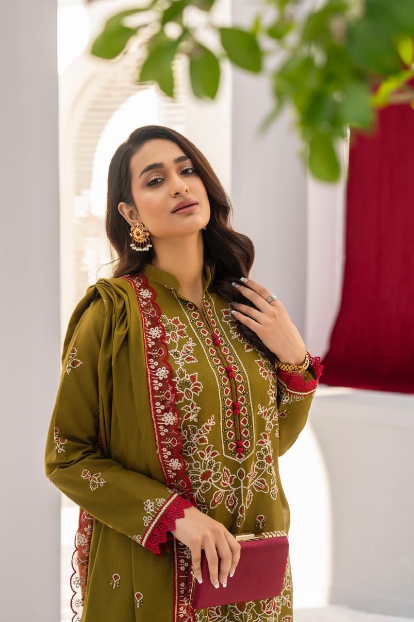 ADORE-3PC LAWN EMBROIDERED SHIRT WITH LAWN EMBROIDERED READY TO WEAR DUPATTA-ADR-G01