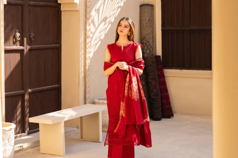 MIRAKHI-3PC LAWN CHIKENKARI EMBROIDERED SHIRT WITH LAWN JAQUARD PRINT DUPATTA -ADR-5400