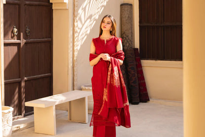 MIRAKHI-3PC LAWN CHIKENKARI EMBROIDERED SHIRT WITH LAWN JAQUARD PRINT DUPATTA -ADR-5400