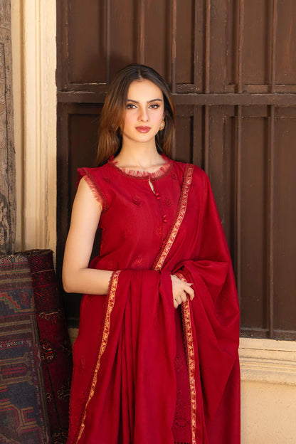 MIRAKHI-3PC LAWN CHIKENKARI EMBROIDERED SHIRT WITH LAWN JAQUARD PRINT DUPATTA -ADR-5400
