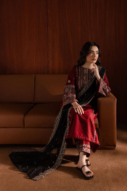 BATIK-3PC DHANAK EMBROIDERED SHIRT WITH CHIFFON EMBROIDERED DUPATTA AND EMB TROUSER-ADR-4041