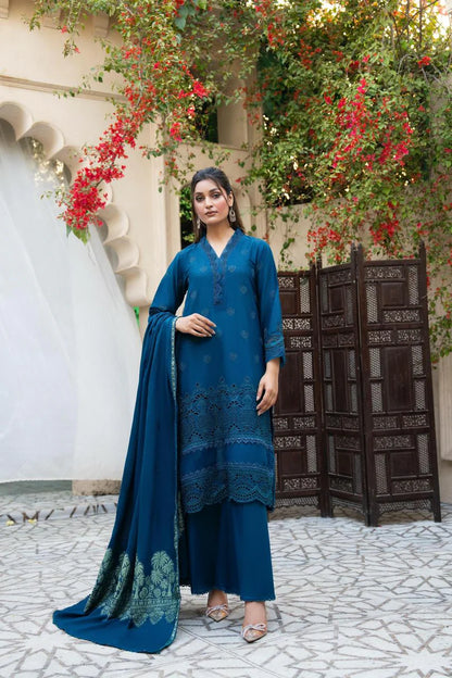 MIRAKHI-3PC LAWN CHIKENKARI EMBROIDERED SHIRT WITH LAWN JACQUARD PRINT DUPATTA-ADR-5600