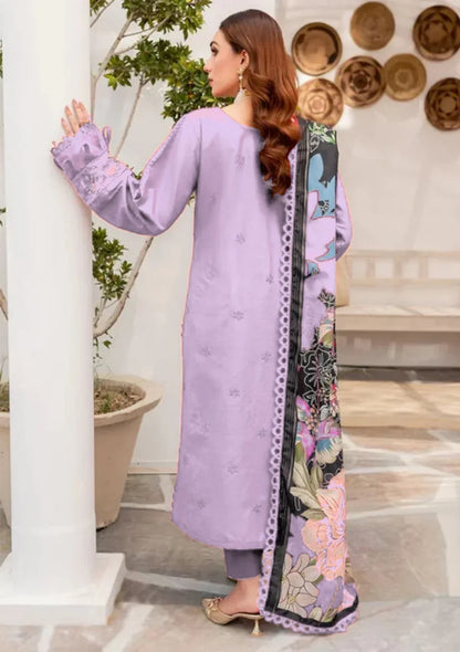 MARIA B-3PC CHIKENKAARI LAWN EMBROIDERED SHIRT WITH MONARK PRINT DUPATTA AND TROUSER-ADR-4054 (Z)