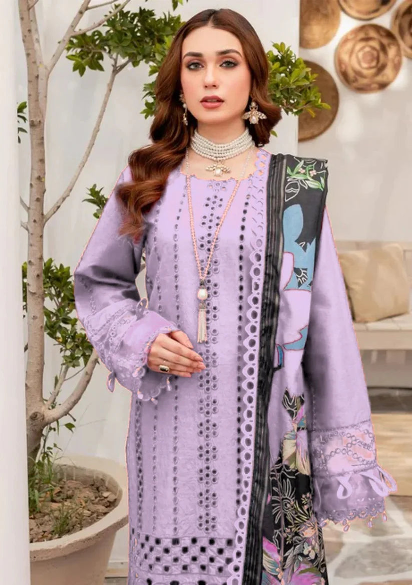 MARIA B-3PC CHIKENKAARI LAWN EMBROIDERED SHIRT WITH MONARK PRINT DUPATTA AND TROUSER-ADR-4054 (Z)