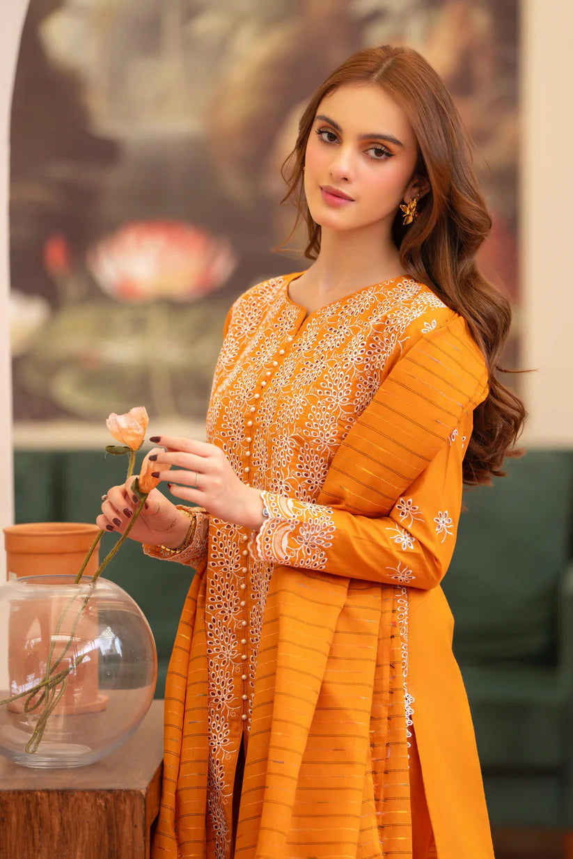 MIRAKHI - 3PC LAWN CHIKENKAARI EMBROIDERED SHIRT WITH LAWN TUBE SLUB DUPATTA AND TROUSER-ADR-