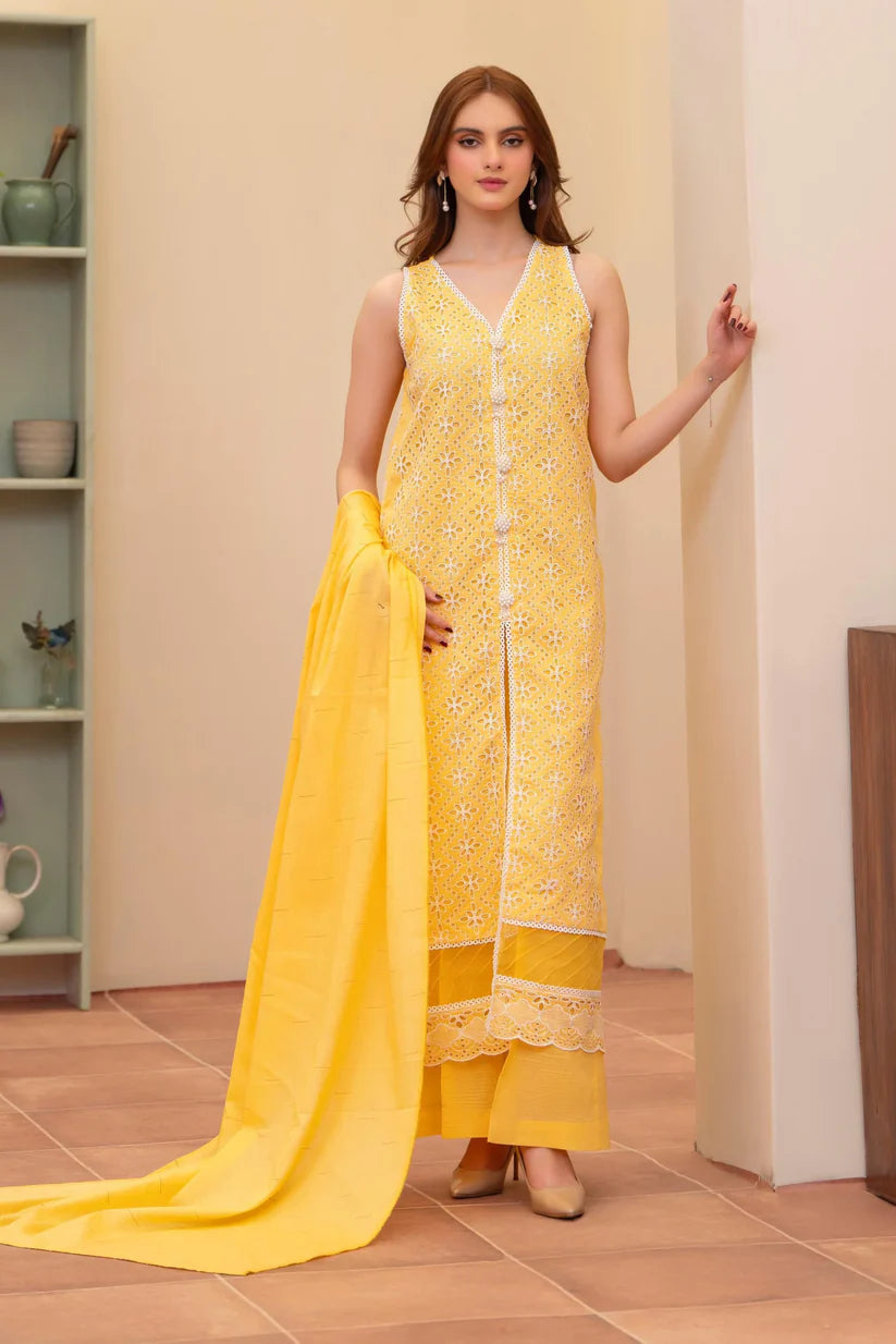 MIRAKHI - 3PC LAWN CHIKENKAARI EMBROIDERED SHIRT WITH LAWN TUBE SLUB DUPATTA AND TROUSER-ADR
