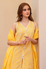 MIRAKHI - 3PC LAWN CHIKENKAARI EMBROIDERED SHIRT WITH LAWN TUBE SLUB DUPATTA AND TROUSER-ADR