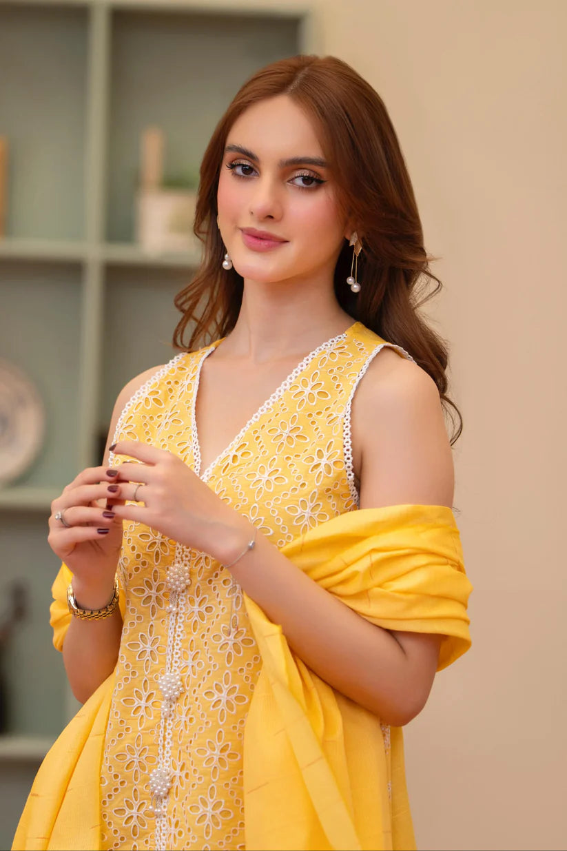 MIRAKHI - 3PC LAWN CHIKENKAARI EMBROIDERED SHIRT WITH LAWN TUBE SLUB DUPATTA AND TROUSER-ADR