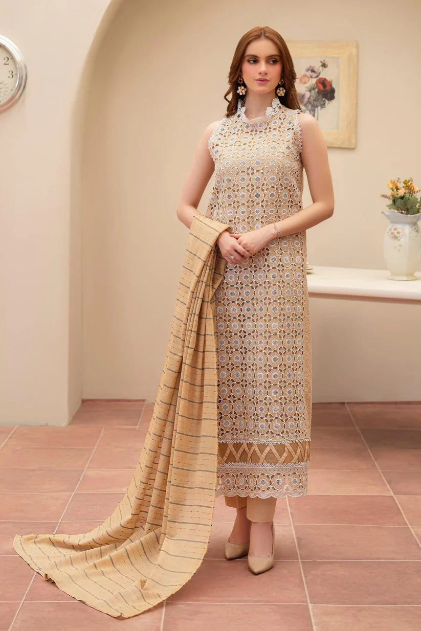 MIRAKHI - 3PC LAWN CHIKENKAARI EMBROIDERED SHIRT WITH LAWN TUBE SLUB DUPATTA AND TROUSER-ADR-