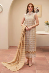 MIRAKHI - 3PC LAWN CHIKENKAARI EMBROIDERED SHIRT WITH LAWN TUBE SLUB DUPATTA AND TROUSER-ADR-