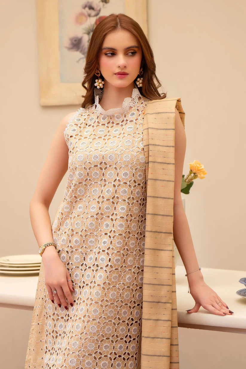MIRAKHI - 3PC LAWN CHIKENKAARI EMBROIDERED SHIRT WITH LAWN TUBE SLUB DUPATTA AND TROUSER-ADR-
