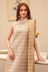 MIRAKHI - 3PC LAWN CHIKENKAARI EMBROIDERED SHIRT WITH LAWN TUBE SLUB DUPATTA AND TROUSER-ADR-