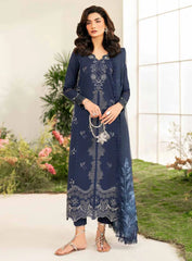 IZNIK-3PC DHANAK CHIKAN EMBROIDERED SHIRT WITH COURTRAI PRINTED SHAWL AND EMB TROUSER-ADR-4132