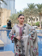 ADORE-3PC KARANDI PRINTED EMBROIDERED SHIRT WITH KARANDI PRINTED EMB SHAWL & PRINTED TROUSER-ADR-