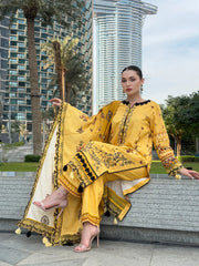 ADORE-3PC KARANDI PRINTED EMBROIDERED SHIRT WITH KARANDI PRINTED EMB SHAWL & PRINTED TROUSER-ADR-