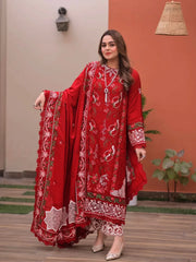 ANEELAS-3PC LAWN CHIKAN EMBROIDERED SHIRT WITH LAWN EMB DUPATTA AND TROUSER-ADR-4813