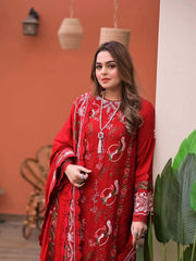 ANEELAS-3PC LAWN CHIKAN EMBROIDERED SHIRT WITH LAWN EMB DUPATTA AND TROUSER-ADR-4813