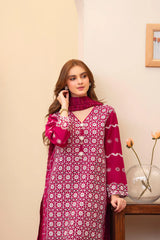 MIRAKHI - 3PC LAWN CHIKENKAARI EMBROIDERED SHIRT WITH LAWN TUBE SLUB DUPATTA AND TROUSER-ADR-1073