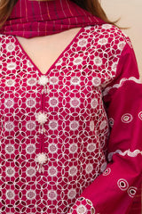 MIRAKHI - 3PC LAWN CHIKENKAARI EMBROIDERED SHIRT WITH LAWN TUBE SLUB DUPATTA AND TROUSER-ADR-1073