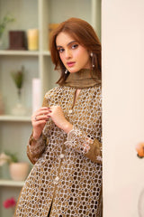 MIRAKHI - 3PC LAWN CHIKENKAARI EMBROIDERED SHIRT WITH LAWN TUBE SLUB DUPATTA AND TROUSER-ADR-1074