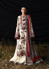 HUSSAIN REHAR-3PC DHANAK EMBROIDERED SHIRT WITH WOOL PRINTED SHAWL AND EMB TROUSER -ADR-5186