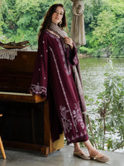 YARDS-3PC DHANAK EMBROIDERED SHIRT WITH COUTRAI PRINTED SHAWL AND TROUSER-ADR-5267