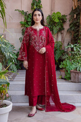 BATIK-3PC DHANAK EMBROIDERED SHIRT WITH CHIFFON EMBROIDERED DUPATTA AND TROUSER-ADR-5019