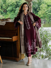 YARDS-3PC DHANAK EMBROIDERED SHIRT WITH COUTRAI PRINTED SHAWL AND TROUSER-ADR-5267