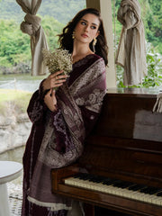 YARDS-3PC DHANAK EMBROIDERED SHIRT WITH COUTRAI PRINTED SHAWL AND TROUSER-ADR-5267