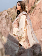 MAHNUR-3PC LAWN LASERCUTWORK EMBROIDERED SHIRT WITH KHAADI NET EMBROIDERED DUPATTA AND TROUSER-ADR-4721