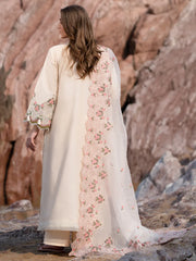 MAHNUR-3PC LAWN LASERCUTWORK EMBROIDERED SHIRT WITH KHAADI NET EMBROIDERED DUPATTA AND TROUSER-ADR-4721