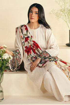 JAZMIN-3PC DHANAK EMBROIDRED SHIRT WITH WOOL PRINT SHAWL AND TROUSER-ADR-3320-B