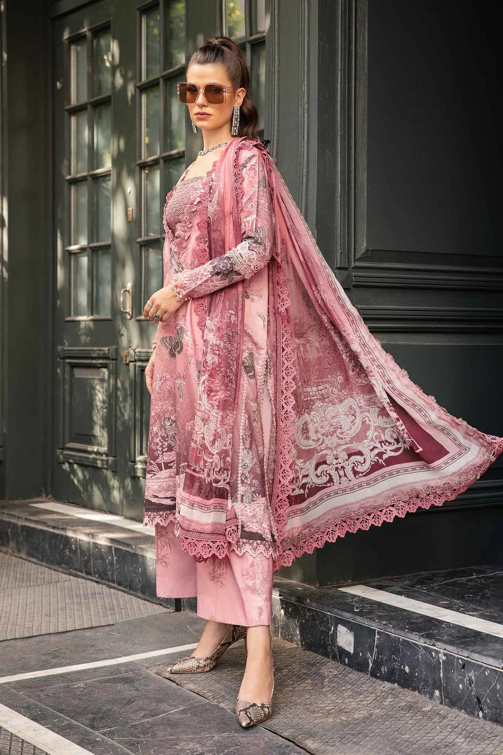 MARIA B- 3PC KARANDI PRINTED EMBROIDERED SHIRT WITH KARANDI PRINTED SHAWL AND KARANDI PRINTED TROUSER-ADR-3260-B