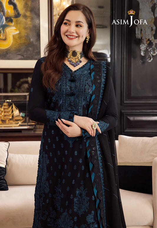 ASIM JOFA- 3PC DHANAK EMBROIDERED SHIRT WITH BAMBER DHANAK EMBROIDERED SHAWL & TROUSER-ADR-4078