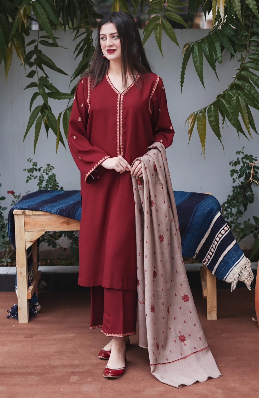 ASLING- 3PC DHANAK EMBROIDERED SHIRT DHANAK EMBROIDERED DUPATTA AND TROUSER-ADR-3183