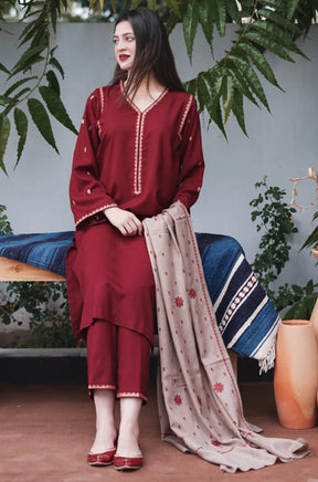 ASLING- 3PC DHANAK EMBROIDERED SHIRT DHANAK EMBROIDERED DUPATTA AND TROUSER-ADR-3183