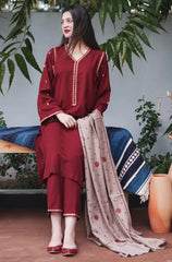ASLING- 3PC DHANAK EMBROIDERED SHIRT DHANAK EMBROIDERED DUPATTA AND TROUSER-ADR-3183