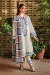 ZIVA-3PC LAWN EMBROIDERED SHIRT WITH MONARK PRINTED DUPATTA & EMB TROUSER-ADR-3622