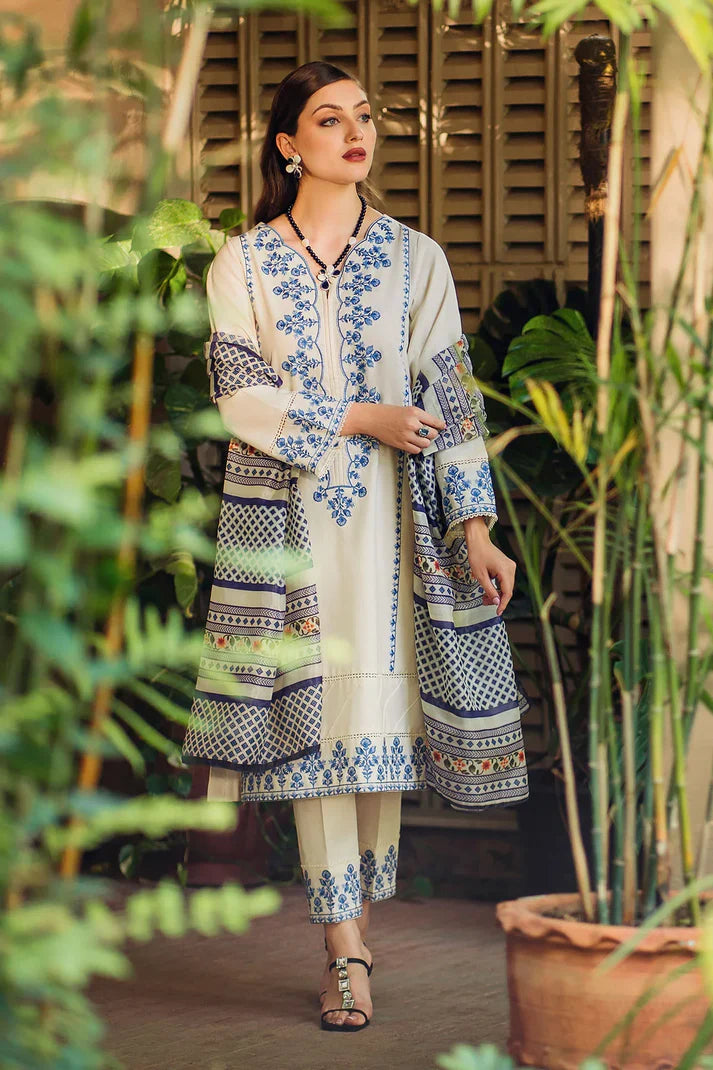 ZIVA - 3PC KHADAR EMBROIDERED SHIRT WITH WOOL PRINTED SHAWL & EMB TROUSER-ADR-3400