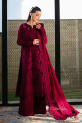 ZAIB-3PC LAWN CHIKAN EMBROIDERED SHIRT WITH KHADDI NET EMB DUPATTA AND TROUSER-ADR-4896
