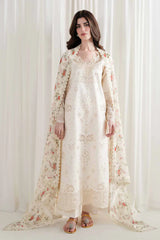 ZAIB-3PC LAWN CHIKAN EMBROIDERED SHIRT WITH SILK PRINTED DUPATTA AND TROUSER-ADR-4902