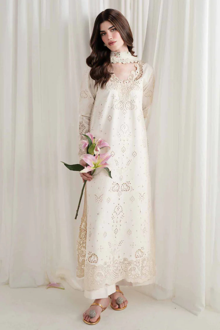 ZAIB-3PC LAWN CHIKAN EMBROIDERED SHIRT WITH SILK PRINTED DUPATTA AND TROUSER-ADR-4902